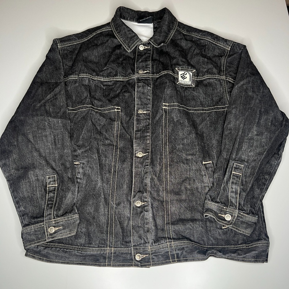 Rocawear Denim Jacket XL Black Jean Coat Hip Hop Streetwear Y2K 90s Style